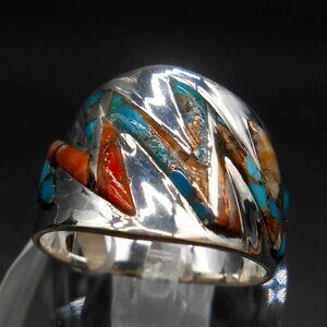 Ring, Santa Fe Style Spiny Turquoise in Sterling Silver 2.10 ctw